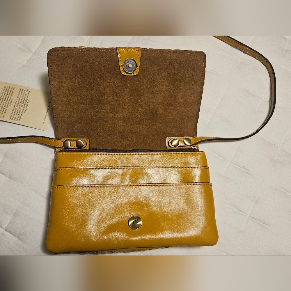 New‎ Patricia Nash Penley Small Leather Crossbody W/ Straw Weave: Mango Color - Picture 13 of 16